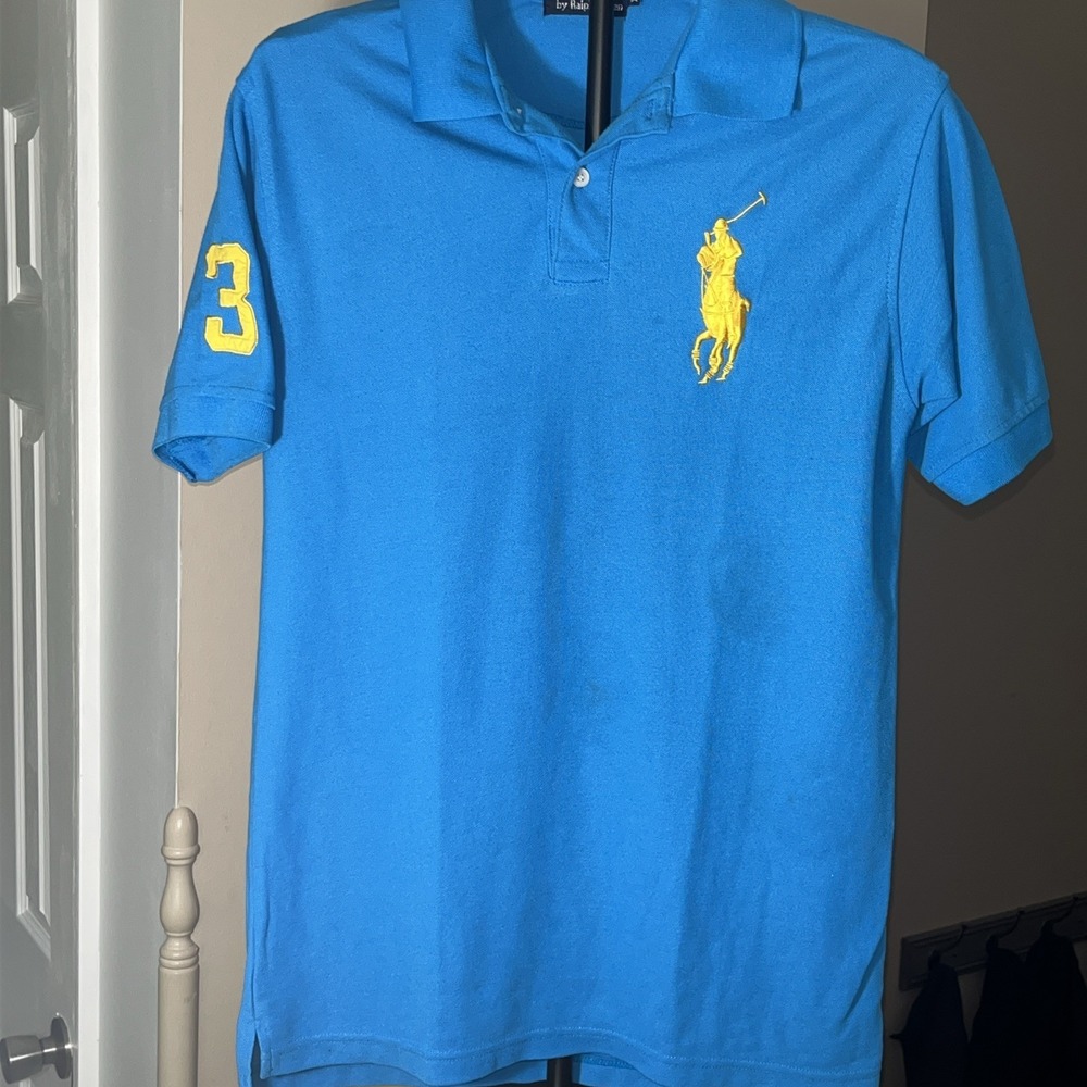 Polo Ralph Lauren‎ Blue Big Pony #3 Polo Shirt Yellow Logo Men's XL